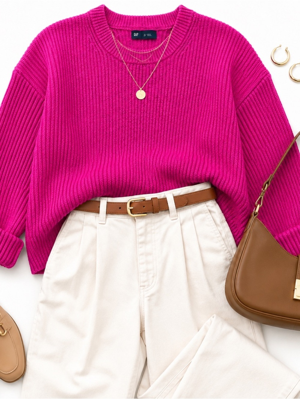 GAP women’s  Crewneck Ribbed Sweater in Fuchsia Pink